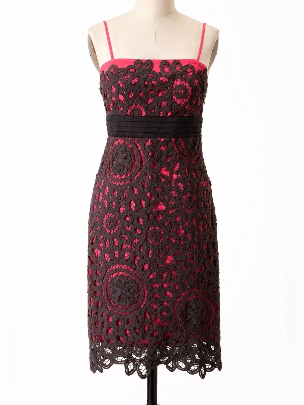 Floreat Anthropologie Sunrise & Midnight Lace Dress Pink Crochet Sheath 12 NWT